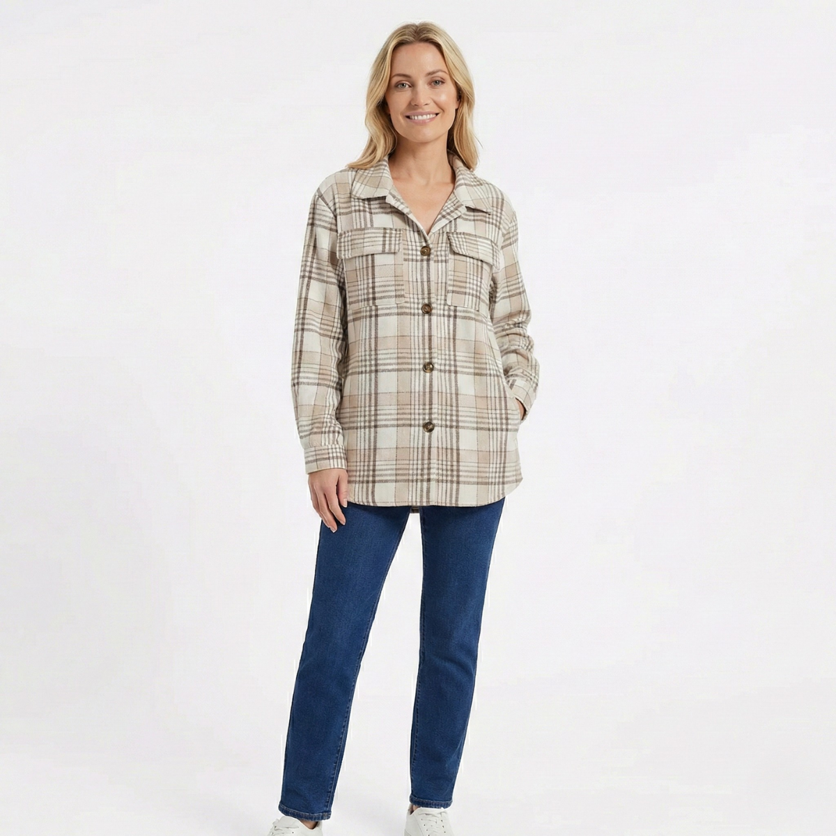 Women’s Plaid Hooded Shacket with Removable Hood