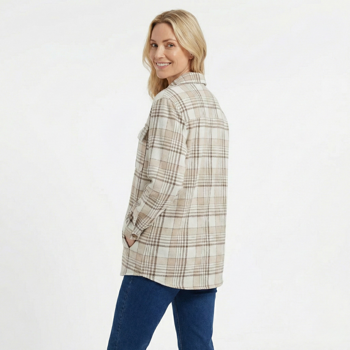 Women’s Plaid Hooded Shacket with Removable Hood