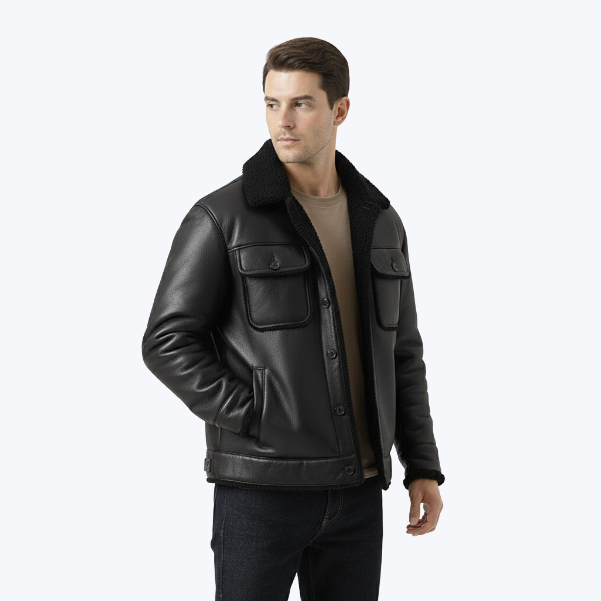 Men’s Shearling Faux Leather Jacket