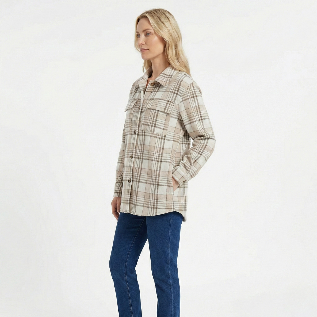 Women’s Plaid Hooded Shacket with Removable Hood